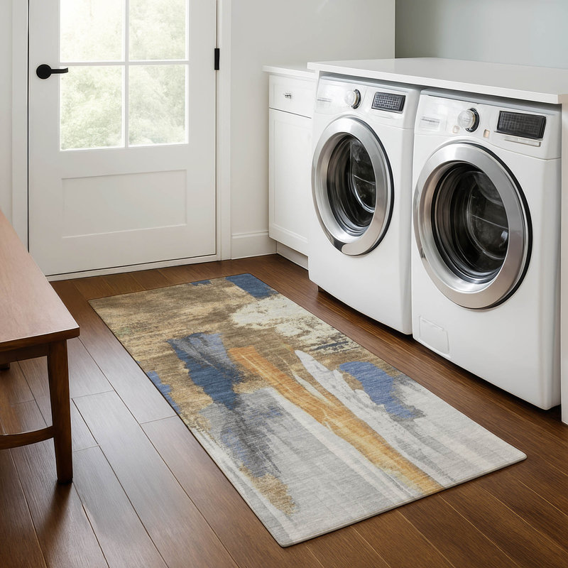 Premium Machine Washable Mouton AMF1979 Abstract Rug, Runner 2'3" x 7'6"