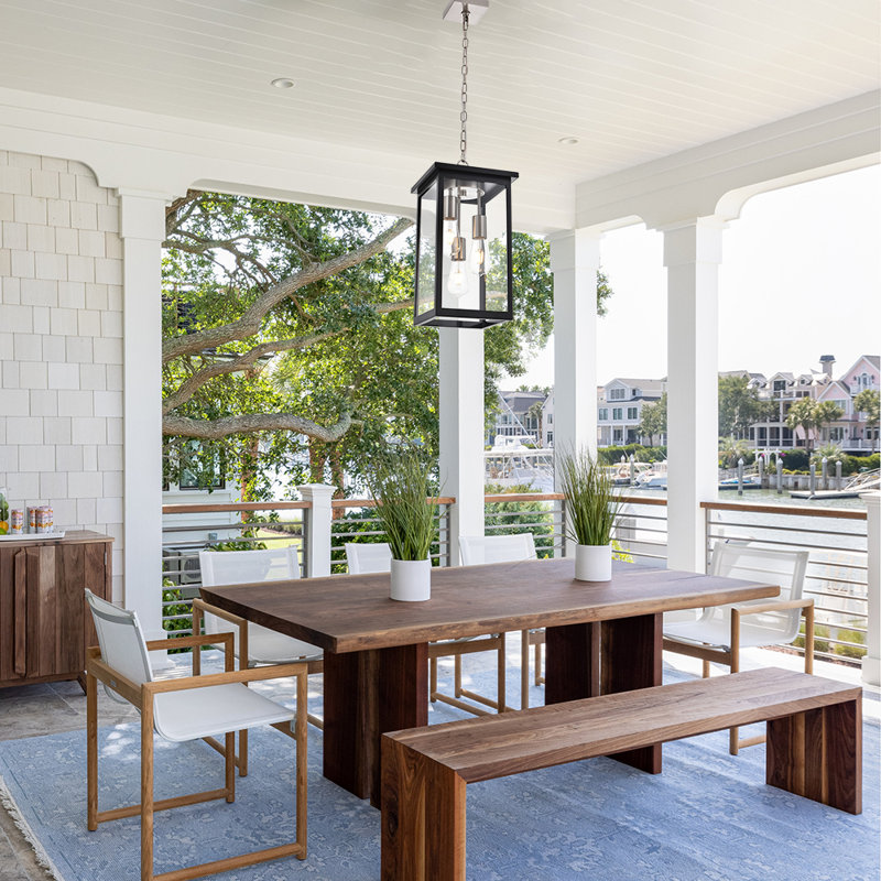 Outdoor Pendant Light Fixture, Exterior Chandelier Hanging Lantern For Front Porch, Anti-Rust Waterproof Farmhouse Outdoor Ceiling Lamp With Clear Glass.