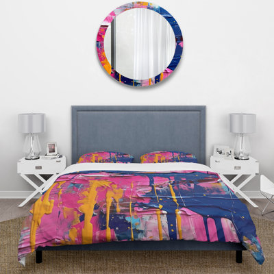 Explosions de couleurs roses et bleues - Ensemble de housse de couette abstrait - Polyester en microfibre
