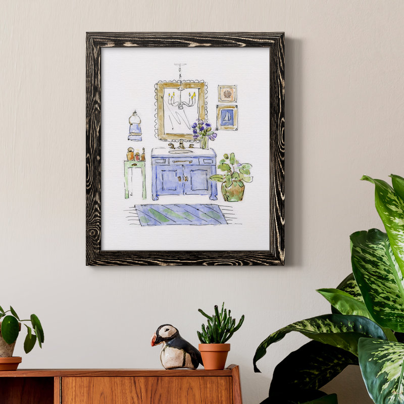 «Sketchy Bath II», peinture sur toile encadrée, H 24 po x l 18 po x P 1,5 po, Cadre noir