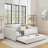 Daybed With Trundle Upholstered Sofa Bed, With Vertical Stripes, Linen Fabric