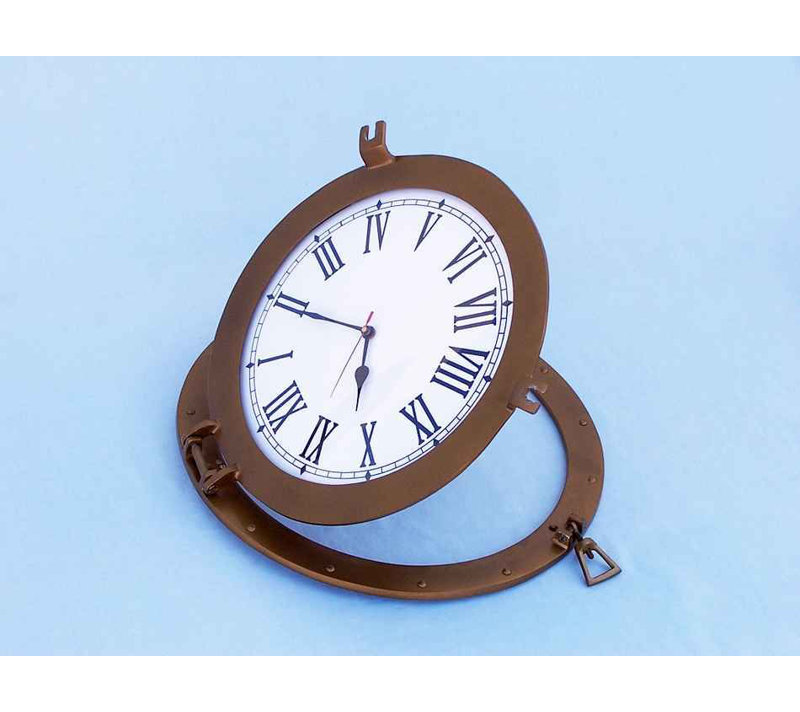 Horloge murale analogique 17 po ship hublot Edison, Cuivre antique