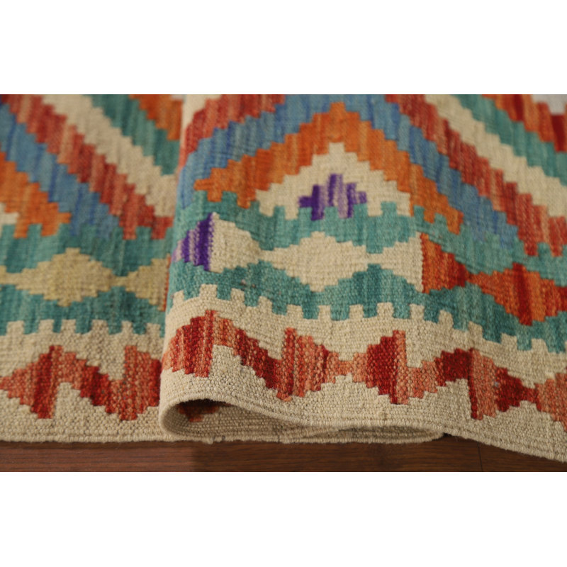 Geometric Kilim Oriental Wool Rug 3x4