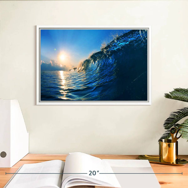 Blue Ocean Wave, Cadre flottant blanc, 13 po x 9 po