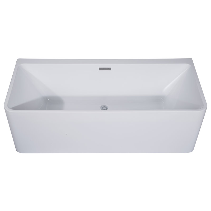 59'' White Freestanding Rectangular Acrylic Soaking Bathtub