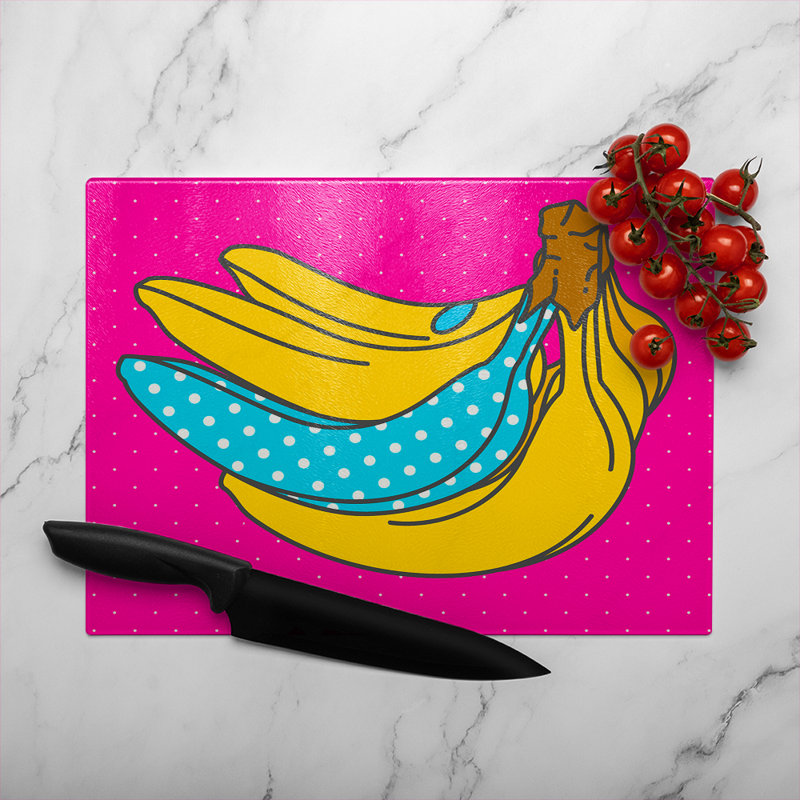 Pop art banana Designer Glass Chopping Board, 40cm L x 28cm W