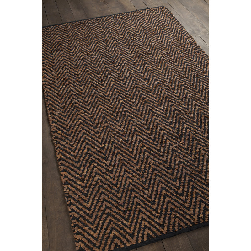 Tapis brun/noir tissé à la main Salley, 7 pi 9 po X 10 pi 6 po