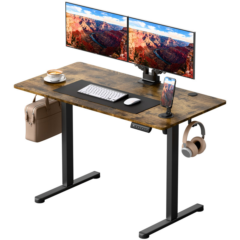 45 Inch Home Office Height Adjustable Electric Standing Desk, Brown, Brown/Black, 48.1" H x 45.28" W x 23.62" D
