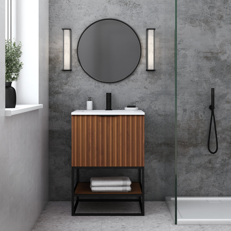 Terra 24'' Single Bathroom Vanity with Top, Matte Black, Calacatta Quartz/Widespread Faucet Mount