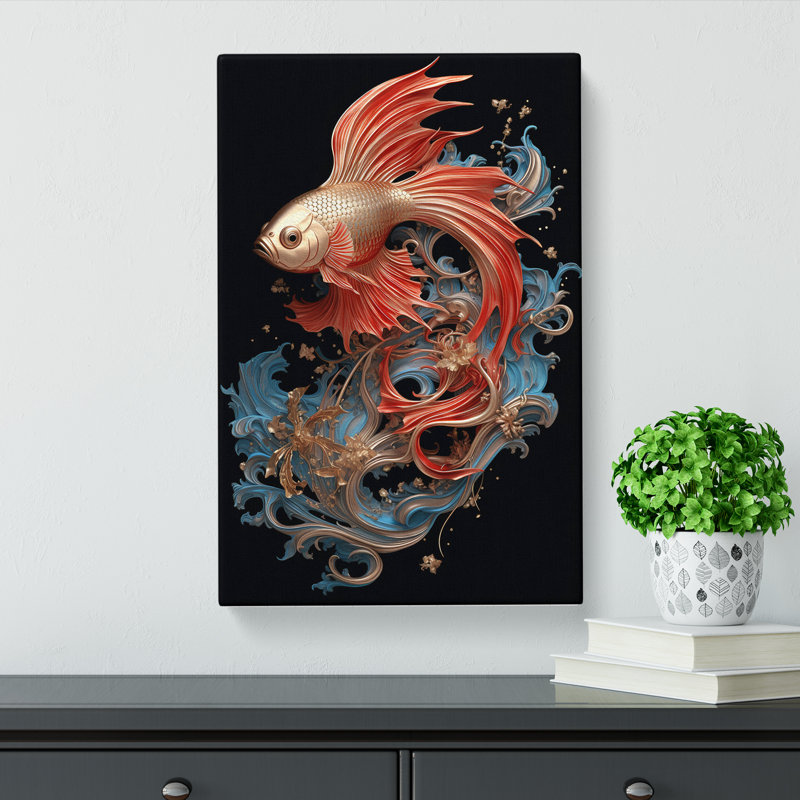 Siamese Fighting Fish Art Nouveau No.2 - Wrapped Canvas, 76cm H x 50cm W x 3cm D
