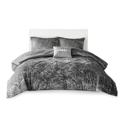 Grey Velvet Comforter For Twin/Twin Xl - Decorative Pillow And Sham Easy To Manage Clean Bedding Package Filling Diamond With Shams