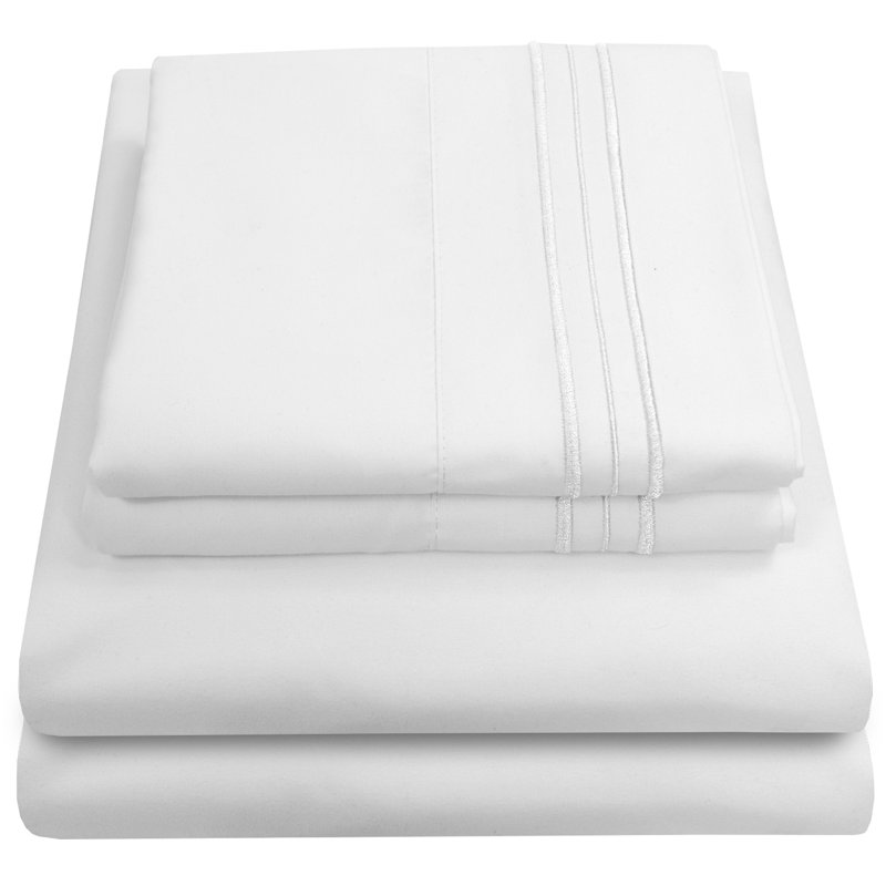 Luxurious Classic Soft Solid 1800 Series Microfiber Sheet Set, Various Colors and Sizes, White, Split King