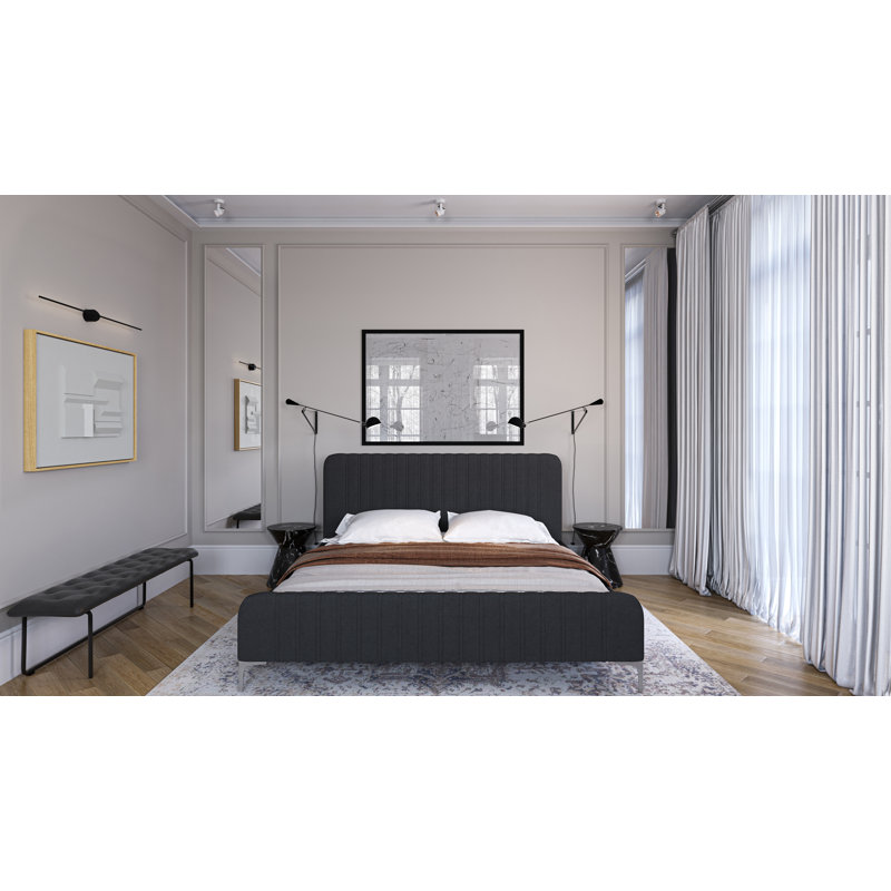 Virtus Upholstered Platform Bed, King, Dark Gray