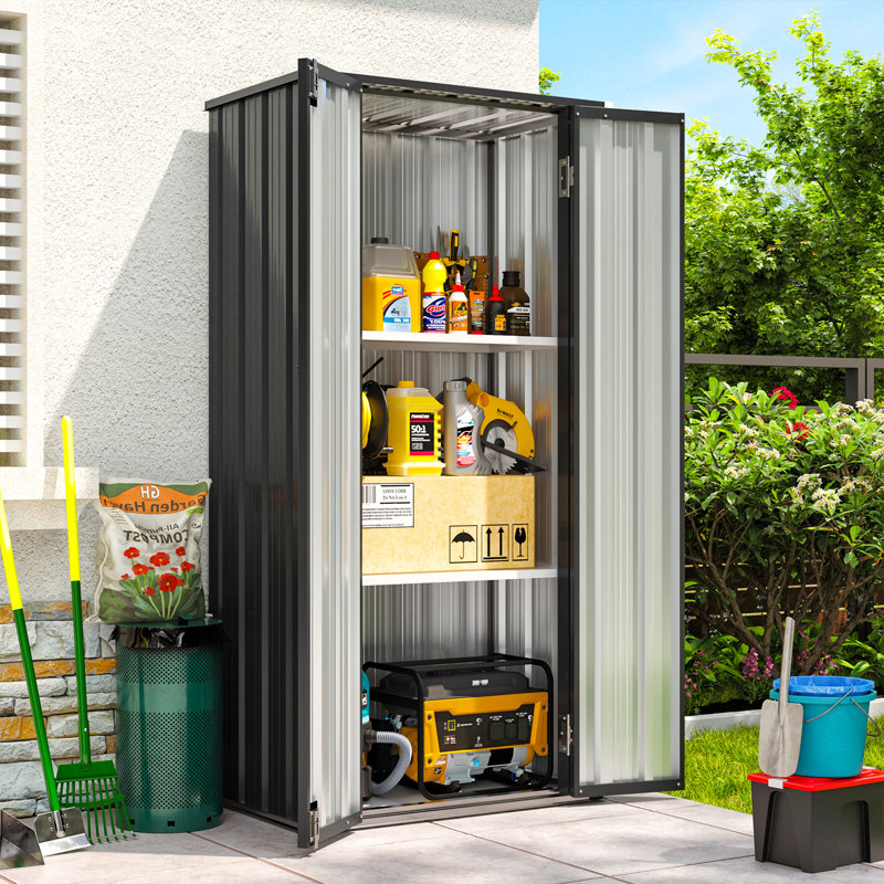 Outdoor Storage Cabinet Metal Garden Shed With 2 Adjustable Shelves 3 Layer Indoor& Outdoor Waterproof Vertical Storage Shed