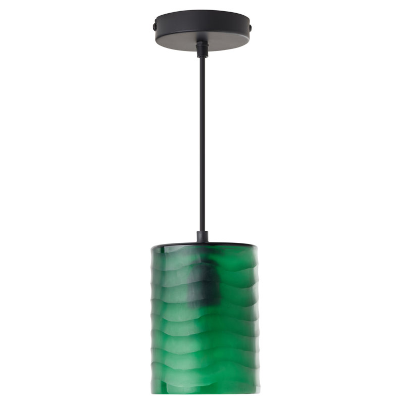Luminaire suspendu en verre soufflé à la main de style Mid-Century moderne cylindrique l 5 po - Mercer41, Vert, Noir satiné