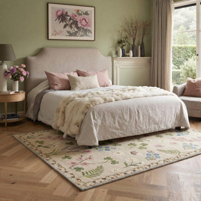 Tapis papillon Wildflower 5 pi x 7 pi pour chambre de bébé, beige multicolore