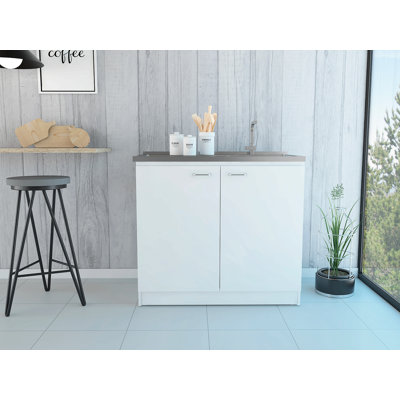 Oklahoma Utility Sink, Double Door Cabinet, Stainless Steel Countertop