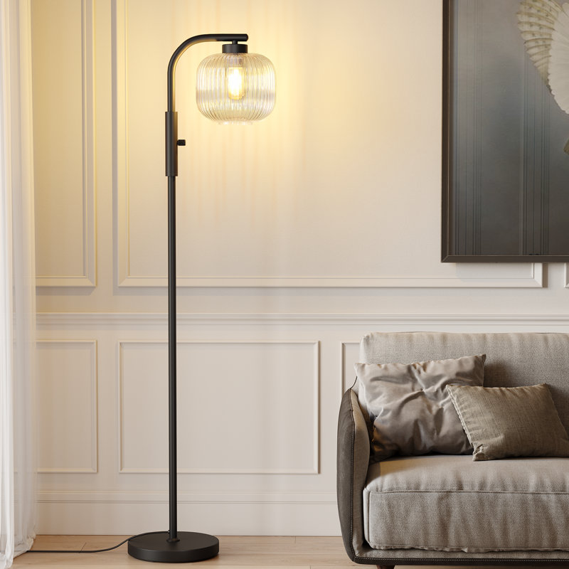 59" Arced Floor Lamp With Glass Lampshade and Bulb Included