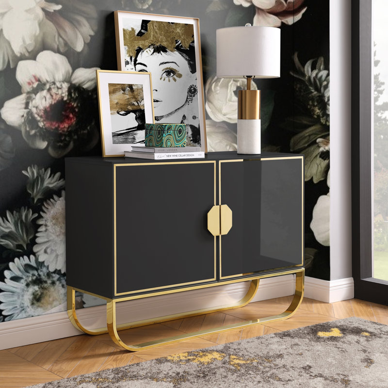Buffet en eucalyptus de 15,8 po de large Emmarose, Noir / or