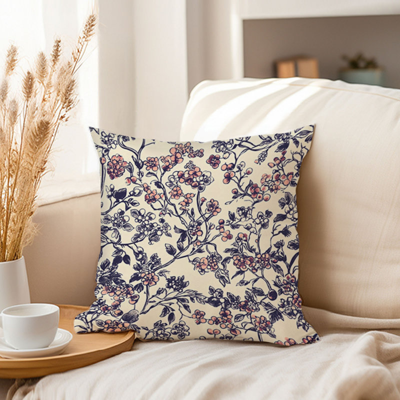 Floral Flower Pattern Retro - VII Cottage Throw Pillow Cover, 20x20