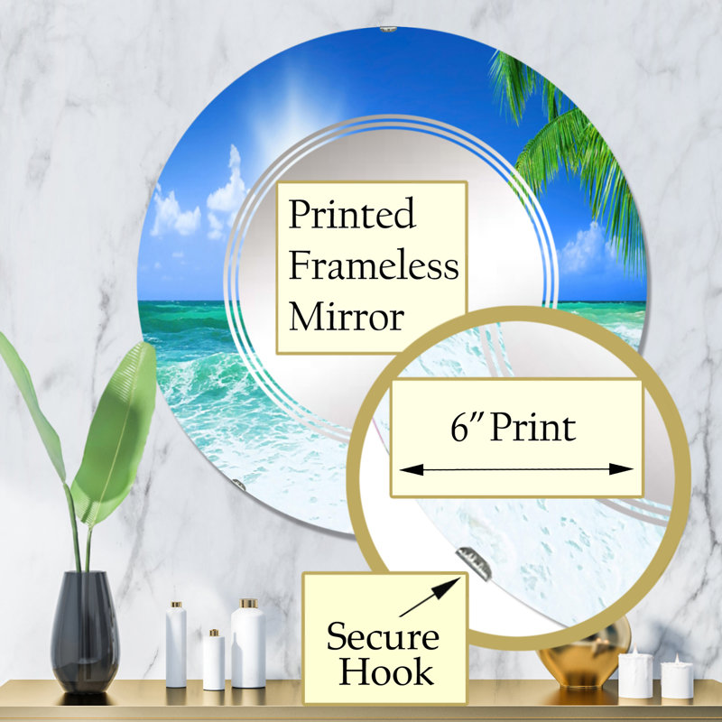 Beautiful Beach With Bright Sun - Miroir mural nautique et côtier rond, 32 po x 32 po