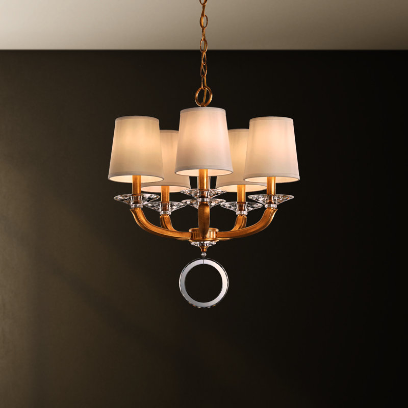 Emilea 5 - Light Glass Chandelier, Heirloom Gold