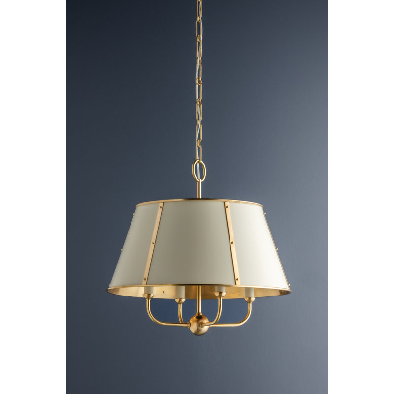 Cambridge 4 Light Chandelier by Mark D. Sikes for Hudson Valley Lighting, Aged Brass/Off White