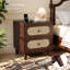 Bedside Tables Set of 2, Natural Hand‑Woven Rattan, Walnut