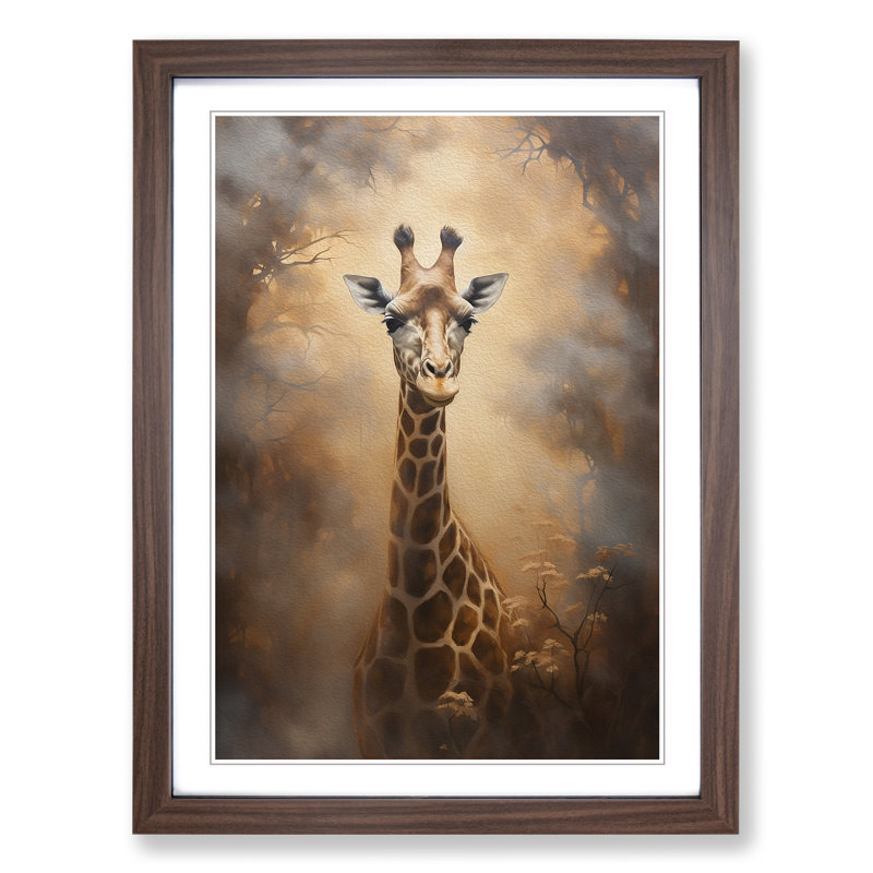 Giraffe Romanticism - Framed Print, Walnut, 46cm H x 34cm W x 2cm D