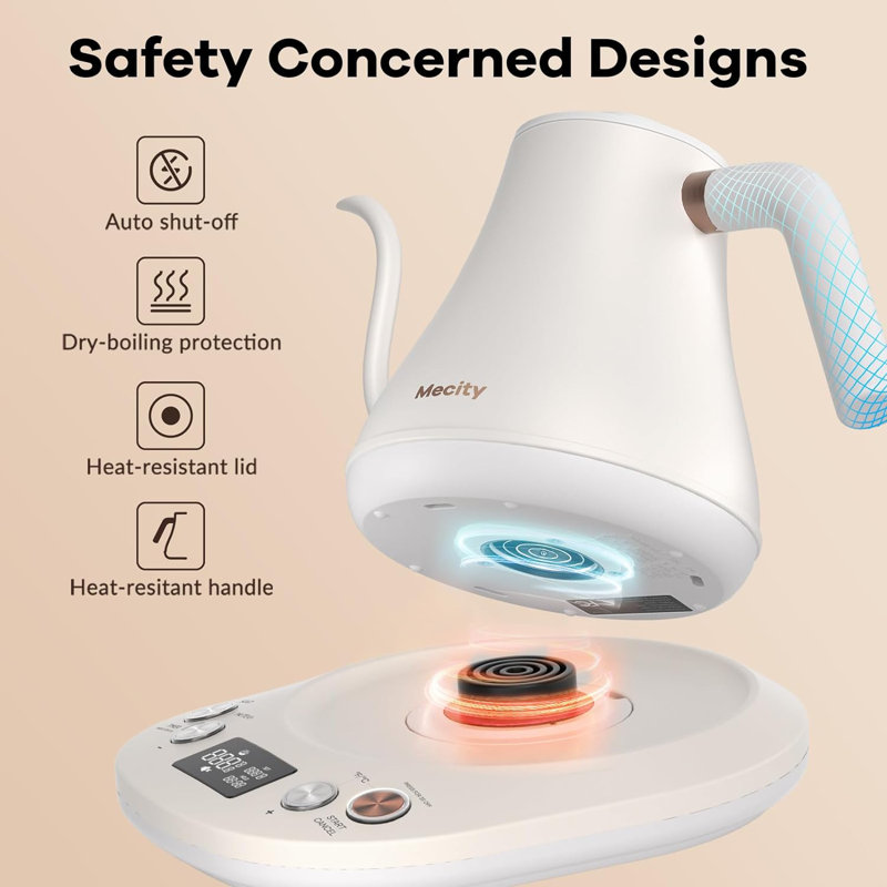 White 0.8 Quart Electric Gooseneck Kettle with LCD Display