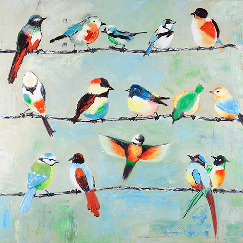 « small oiseaux », reproduction de peinture à l’huile sur toile tendue, H 24 po x l 24 po x P 1,5 po
