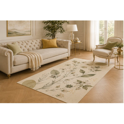 "Ultra Lightweight" 5' x 7' Minimal Botanical Branch Area Rug for Living Room, Soft Low Pile Indoor Rug with Non-Slip Silicone Backing for Bedroom, Dining Room, Office, Kids and Pets
