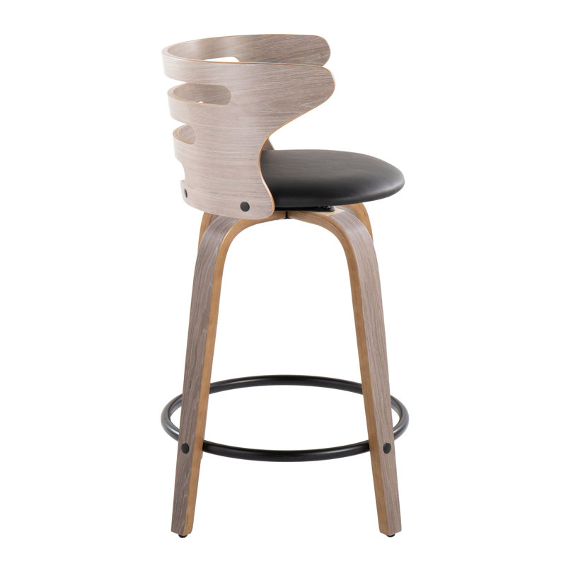 Swivel Upholstered Counter Stool, Black/Light Gray