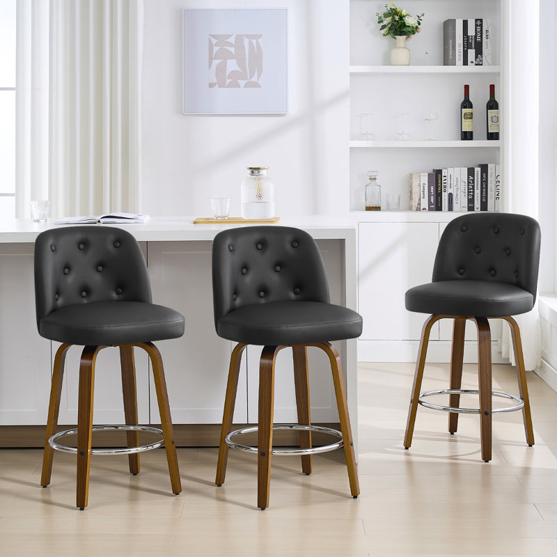 Tabouret pivotant rembourré, Noir, noir, noir, noir, 2, Tabouret de comptoir (siège d'une hauteur de 26 p