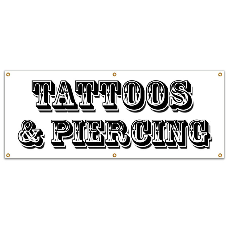 Signe de banderole tatouée et percée, H 24 po x l 72 po x P 0,1 po