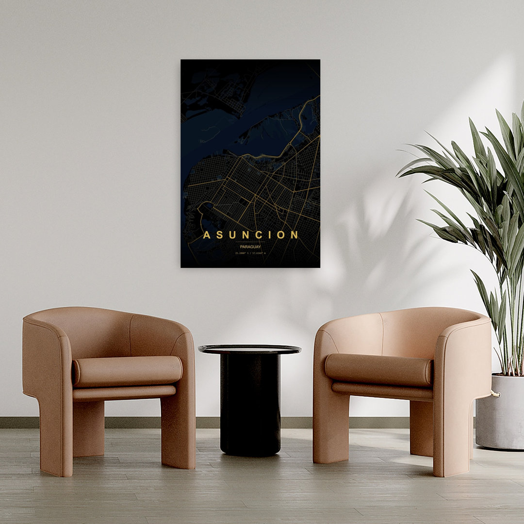 Asuncion Golden City Map Abstract Minimalist Modern City Wall Art Print