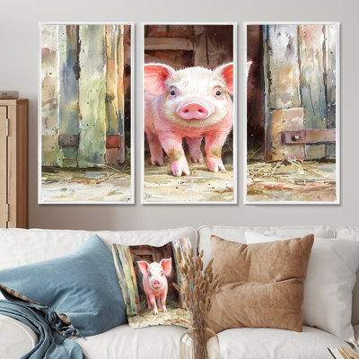 Portrait de mignon cochon de ferme - décoration murale cochon - 3 pièces