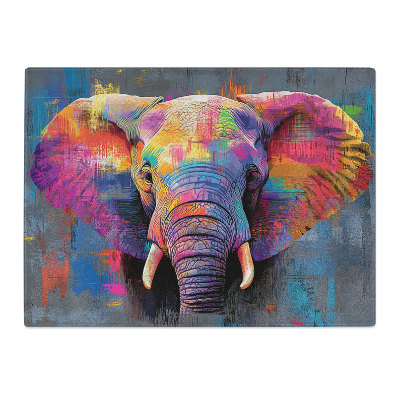 Colourful Elephant Vol.2  Glass Chopping Board