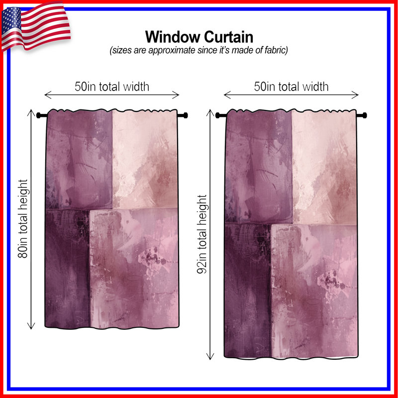Rideaux de fenêtre à texture abstraite mauve, voilages et voilages à motif abstrait - 1 panneau, Blocage