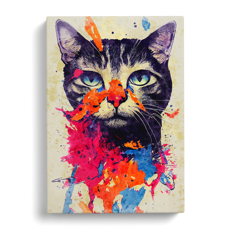 Catt Paint Splash No.6 - Wall Art, Wrapped Canvas, 50cm H x 35cm W x 3cm D, White