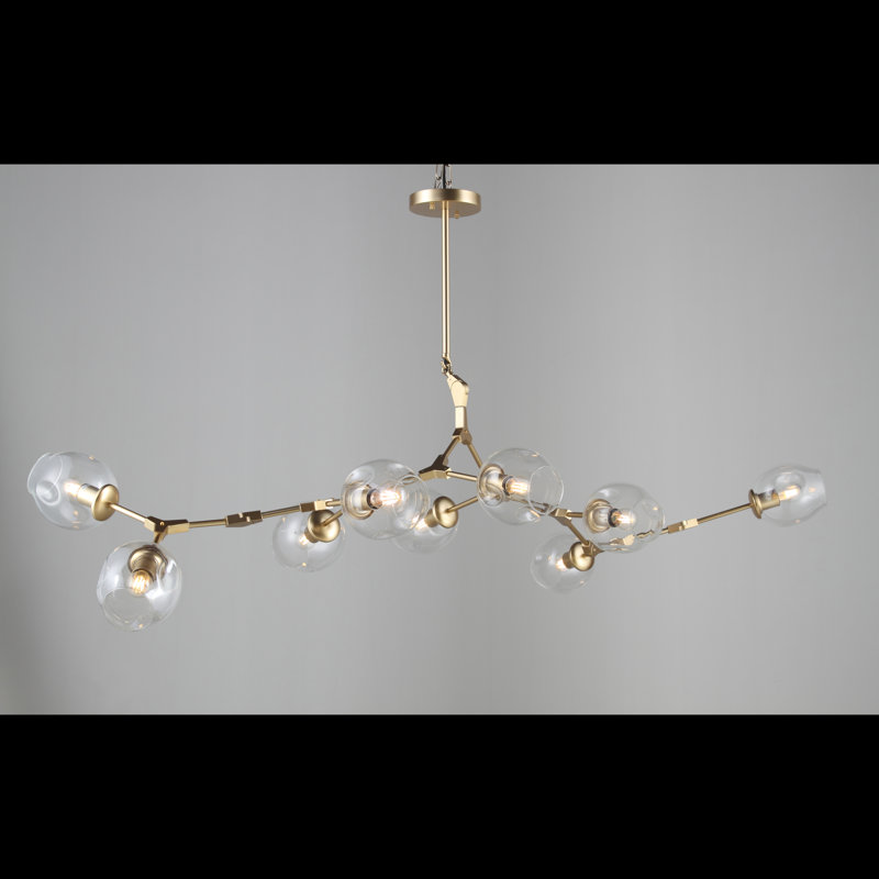 9 - Light Dimmable Sputnik Modern Linear Chandelier, Matte Brass