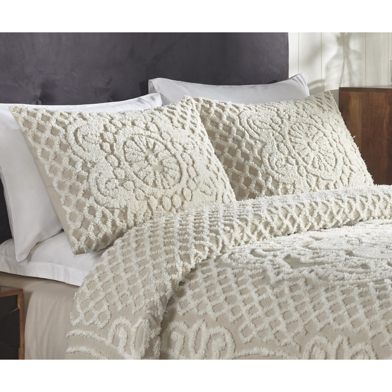 Natural/Beige 100% Cotton Heirloom Quality Traditional Oversized Coverlet/Bedspread Set  with Sham 