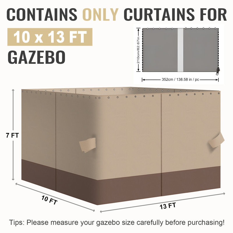 4-Panel Outdoor Gazebo Curtains, Sand Yellow/Brown, 82.7" H x 120" W156" D
