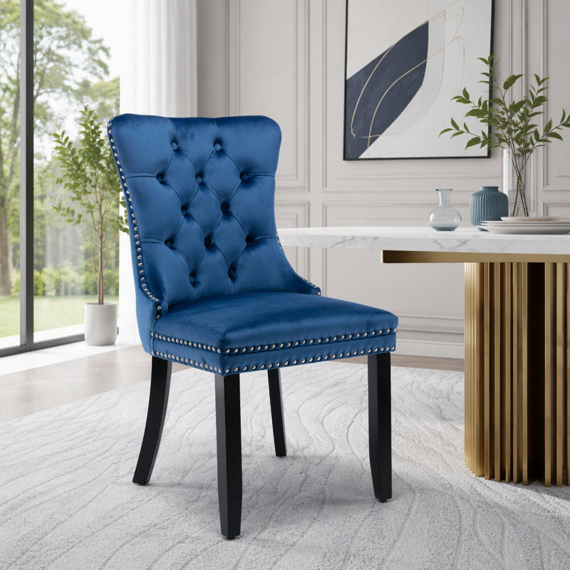 Chaise rembourrée en bois massif, Bleu