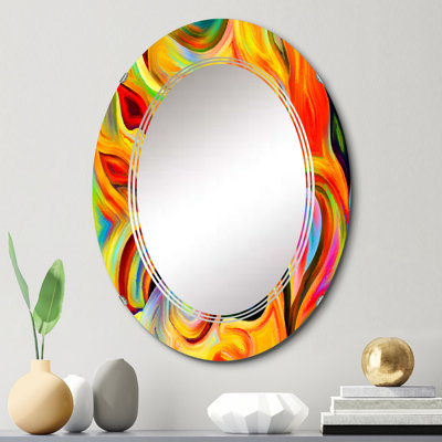 Shape Abstractions en rouge jaune et noir - Miroir mural moderne ovale