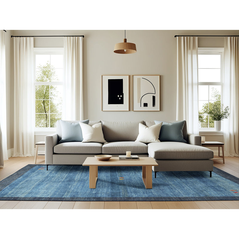 Tapis contemporain bleu / gris, Rectangle 6 pi x 9 pi
