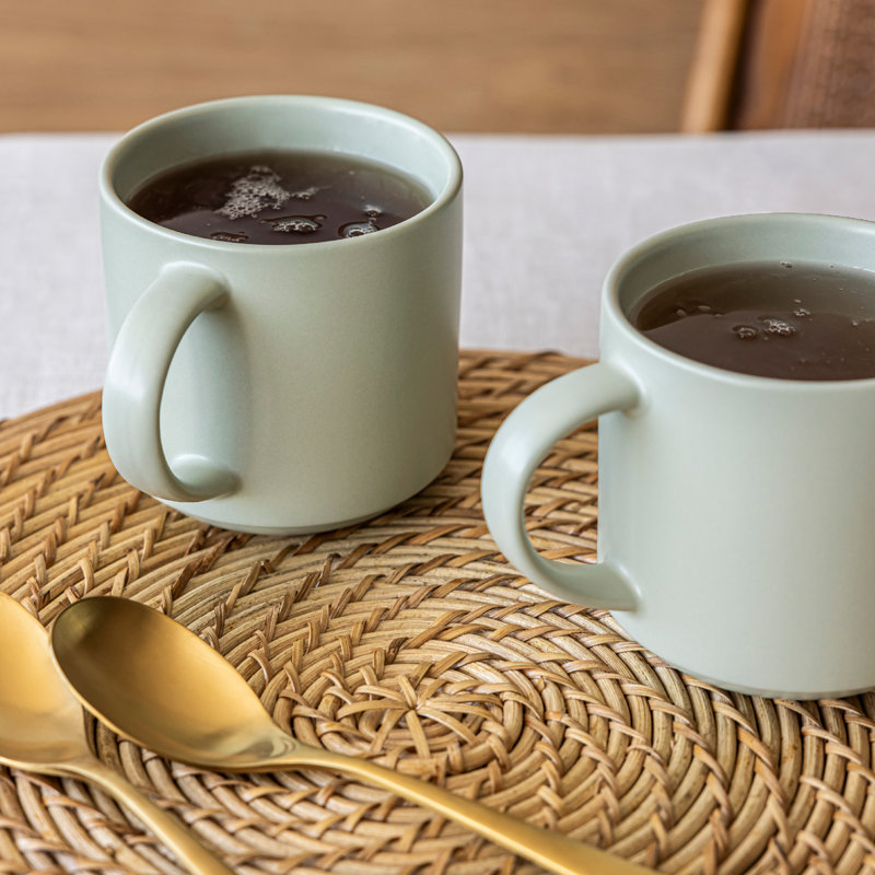 Over&Back Stackable Semi-Matte Hand-Finished Stoneware Mugs, Set of 4, Green