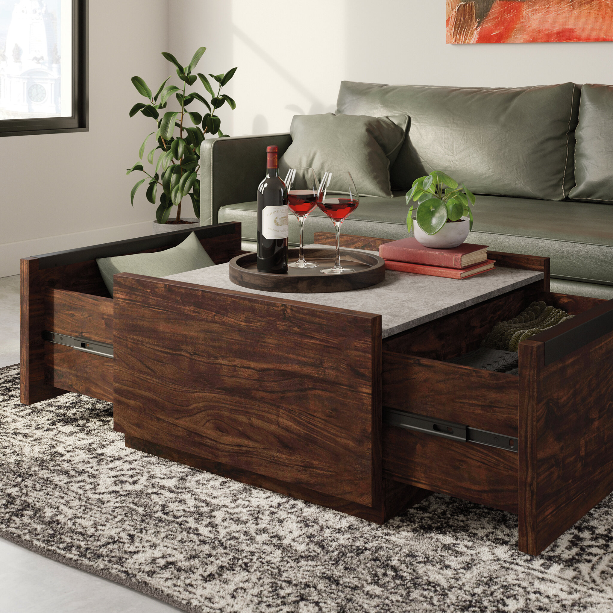 Tylor coffee table with store storage union rustic