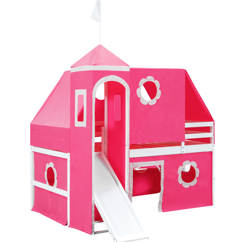 Lit mezzanine simple rose avec tente et tour à glissière