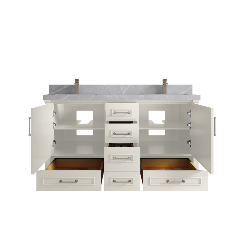 Meuble-lavabo double 60 po avec comptoir Aberdeen, Gris perle